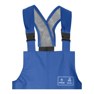 Gros plan bretelles ajustables et logo Plavitex sur cotte à bretelles Pros Wear