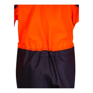 Détail de la jonction bicolore orange et noire avec ceinture élastiquée à la taille