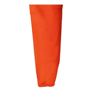 Gros plan sur la manche orange fluo et son poignet élastiqué coupe-vent