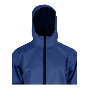 Détail du col montant et de la capuche avec doublure filet respirante noire