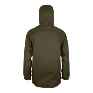 Veste de travail étanche vert olive foncé avec capuche intégrée - vue de dos