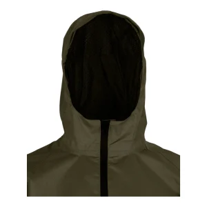 Détail du col montant et de la capuche avec doublure filet respirante noire