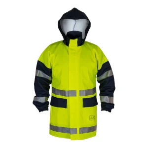 Pros Wear Warnweste für verschiedene Gefahrenbereiche, Modell 500 A, fluoreszierendes Gelb und Marineblau – Vorderansicht