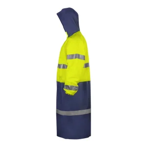 Manteau de protection étanche et multirisques avec capuche bleu marine - vue de profil