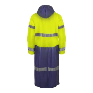 Manteau long de travail multirisques jaune fluo et bleu marine - vue de dos
