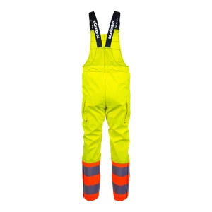 Cotte de travail étanche bicolore jaune et orange fluo avec bretelles réglables - vue de dos