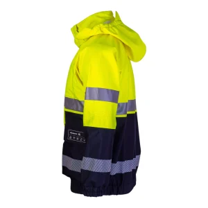 Veste multirisques bicolore haute visibilité avec capuche et bandes rétro-réfléchissantes - vue de profil