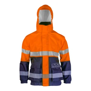 Veste multirisques imperméable et respirante Pros Wear modèle Aquapros 2821 orange fluo et bleu marine - vue de face