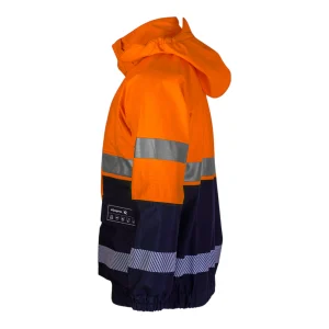 Veste multirisques bicolore haute visibilité avec capuche et bandes rétro-réfléchissantes - vue de profil