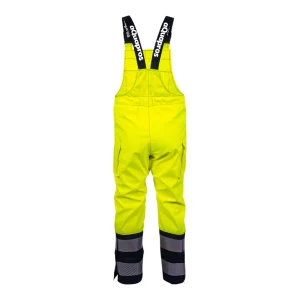 Cotte de travail étanche bicolore jaune fluo et bleu marine avec bretelles réglables - vue de dos