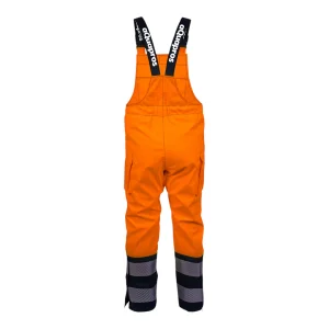 Cotte de travail étanche bicolore orange fluo et bleu marine avec bretelles réglables - vue de dos