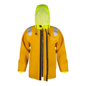 Veste cirée de travail ouverte montrant la fermeture éclair sous patte auto-agrippante