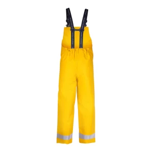Imperial yellow waterproof fisherman's overalls with adjustable straps - back view