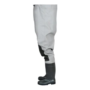 Two-tone waterproof protective waders with knee reinforcements - side view