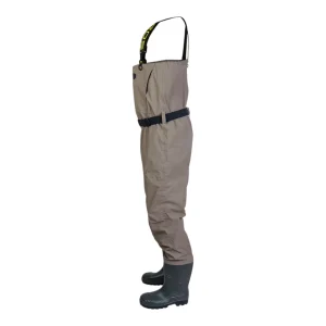 Waders étanches et respirants beiges avec ceinture réglable - vue de profil