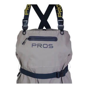 Détail du haut du torse avec poche zippée étanche, logo PROS et ceinture