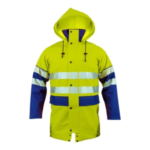 Veste imperméable cirée haute visibilité bicolore Pros Wear modèle 400/R jaune fluo et bleu - vue de face