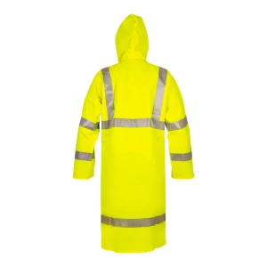 Manteau long de pluie haute visibilité jaune fluo avec bandes réfléchissantes - vue de dos