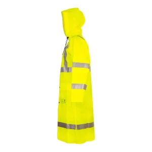 Manteau étanche de protection haute visibilité jaune fluo avec capuche - vue de profil