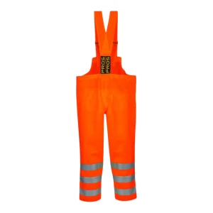 Salopette de protection étanche orange fluo avec bretelles croisées - vue de dos