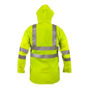 Veste de pluie haute visibilité jaune fluo avec bandes réfléchissantes - vue de dos