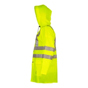 Veste étanche de sécurité haute visibilité jaune fluo avec capuche - vue de profil