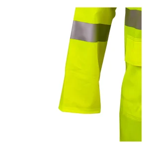 Détail du bas de manche avec bande réfléchissante de la veste jaune fluo