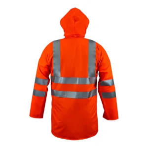 Veste de pluie haute visibilité orange fluo avec bandes réfléchissantes - vue de dos