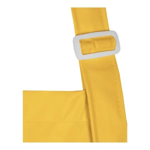 Détail de la boucle de réglage de la sangle d'encolure du tablier jaune impérial