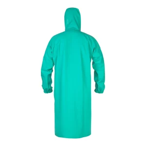 Manteau étanche de protection chimique long vert pâle avec capuche - vue de dos