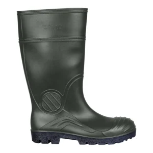 Botte de sécurité professionnelle en PVC vert olive foncé - vue de profil
