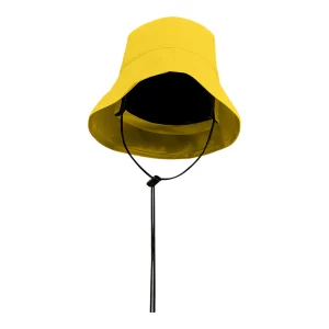 Chapeau ciré marin-pêcheur jaune impérial avec cordon de serrage - vue de face