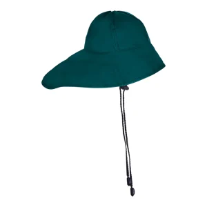 Sou'wester de protection étanche vert avec visière longue à l'arrière - vue de profil